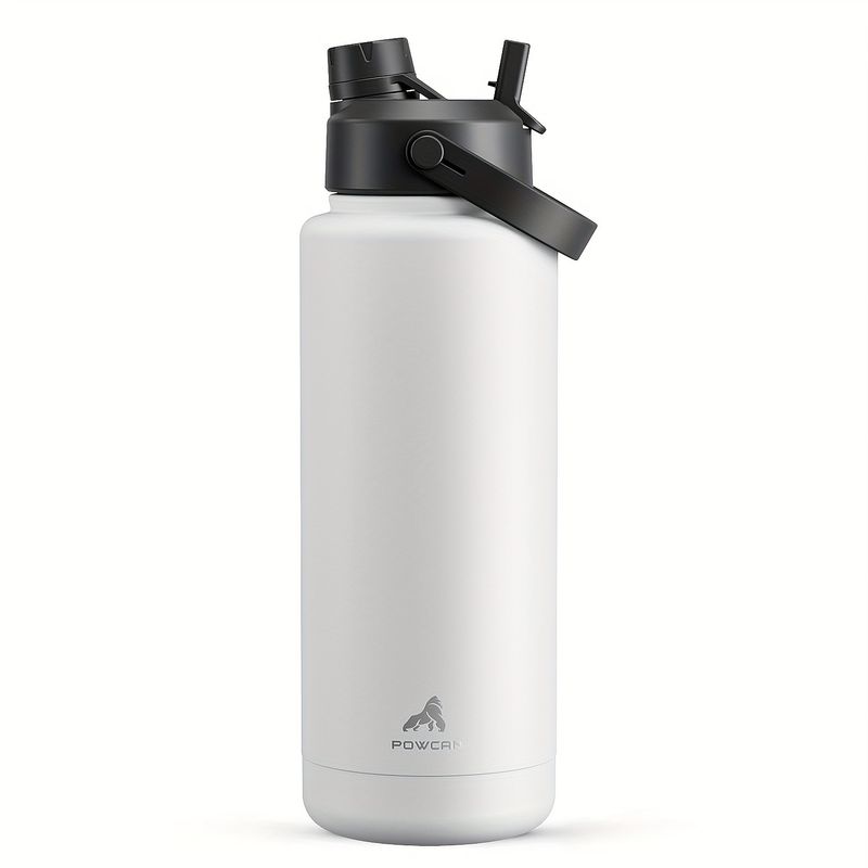 POWCAN 40oz Insulated Water Bottle with 2-in-1 Straw