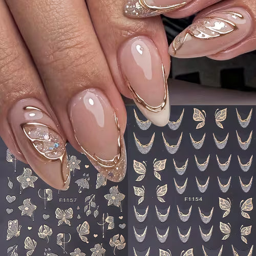 2pcs Sparkly Glitter Golden Nail Stickers | French