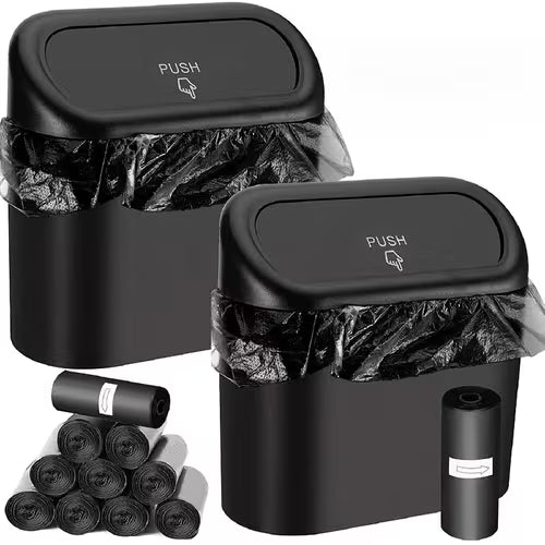 3pcs Compact Flip-Top Car Trash Can Set Leak-Proof Lid