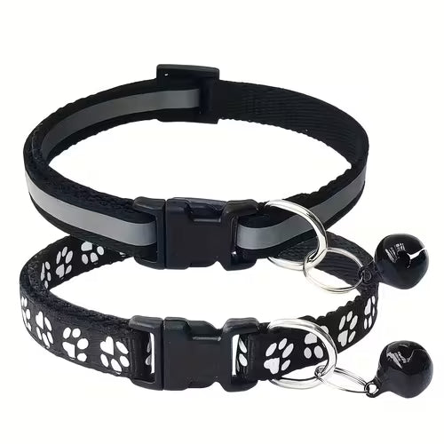 2pcs Reflective Paw Print Pet Collar Set | Adjustable