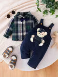 2pcs Baby Boy Spring Autumn Cartoon Bear Overall Set