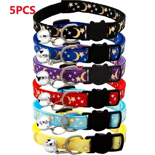 5pcs Random Star & Moon Pattern Pet Collar with Bell