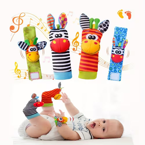 4pcs Baby Wrist Rattles Foot Finder Toys Set - Perfect