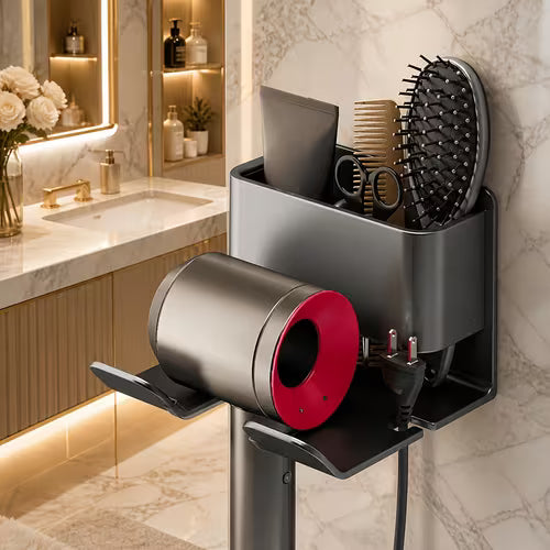 No-Drill Wall-Mounted Hair Dryer And Phone Holder