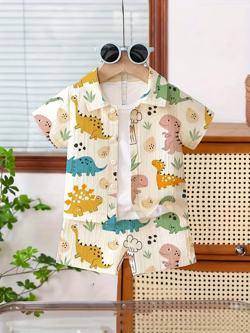 Boys' Toddler Dinosaur Print Turn-Collar Top and
