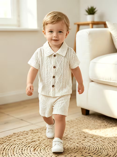 Baby Boy Summer Knit Texture Fabric Short Sleeve Shirt