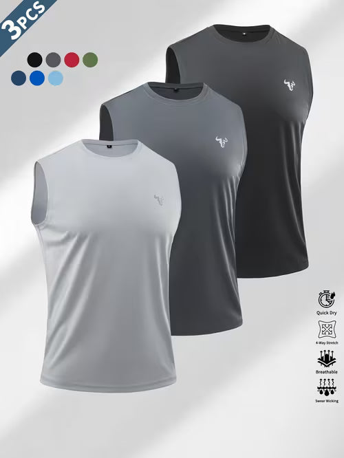 3pcs Men's Outdoor Casual Sleeveless Vests with