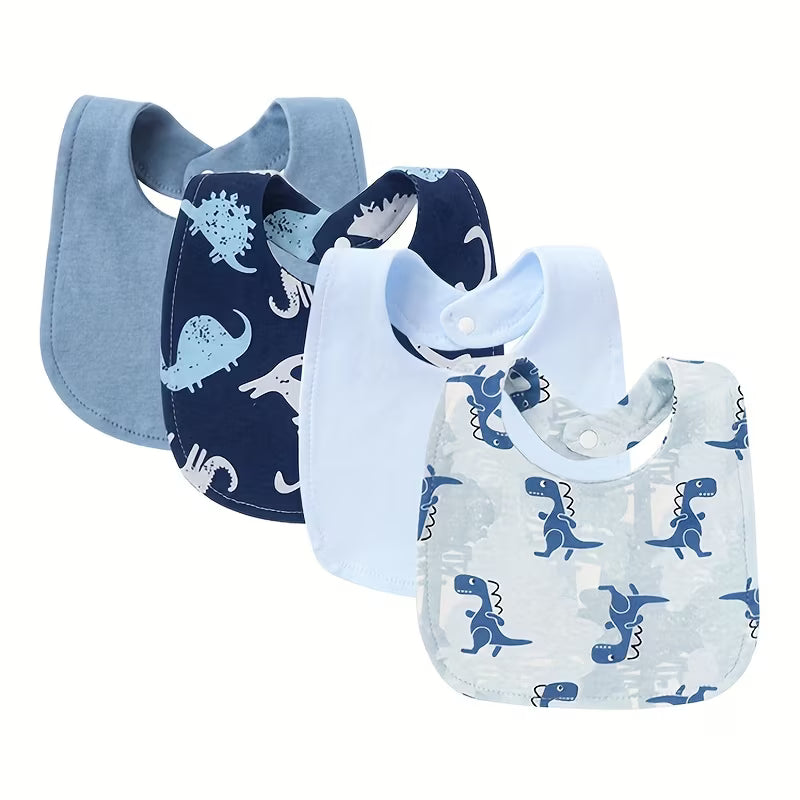 Set of 4 Pure Baby Bibs with Cute Cartoon Prints