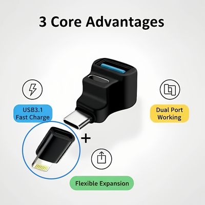 USB-C to Type-C/Usb Vertical Bend Adapter + Lightning