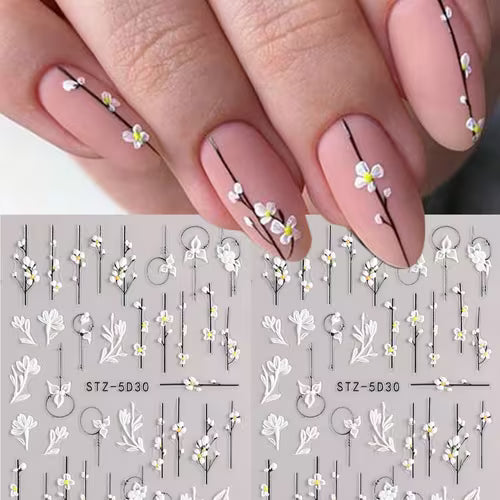 White Hibiscus Flower Nail Stickers