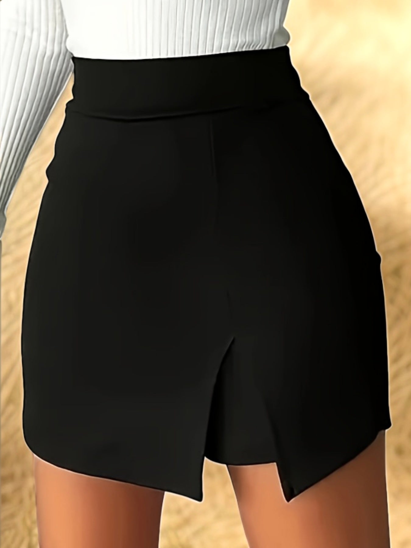 Elegant High-Waist Black Pencil Skirt for Women with