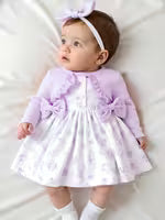 Long-sleeve Patchwork Bow-tie Dress Paired with a Cute