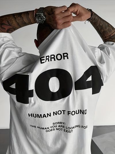 Men's Casual 404 Error Code Design T-Shirt - White
