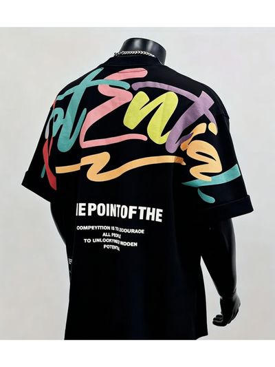 Men's Plus Size Hip-Hop Graffiti T-Shirt - Back Print