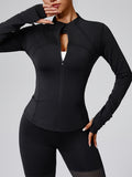 Casual Solid Color Zipper Long Sleeve Athletic Jacket