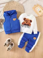 Boy's 3pcs Set: Bear Embroidery Hooded Sweater