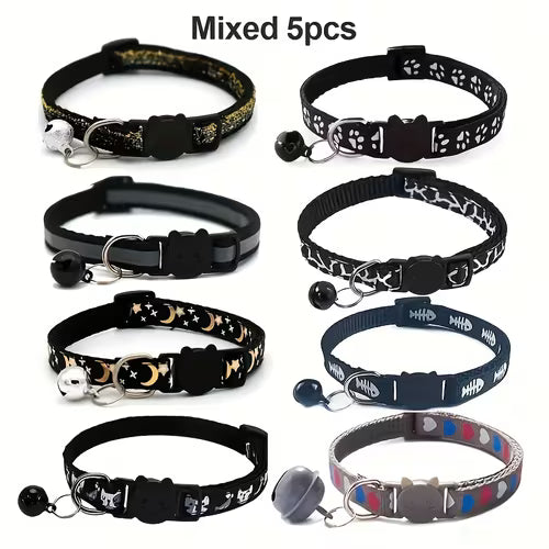 5 Pack Breakaway Cat Collars with Bell - Quick-Release