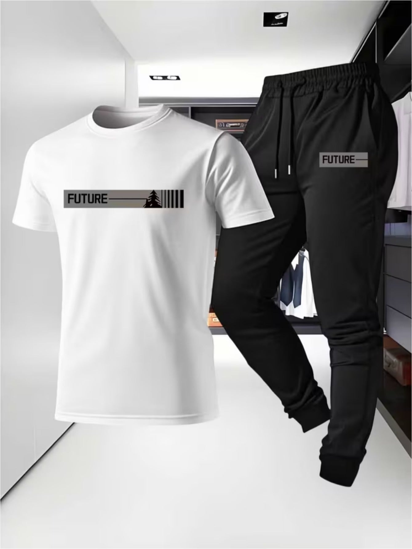 A Men's Fashion Round-neck T-shirt with Futuristic