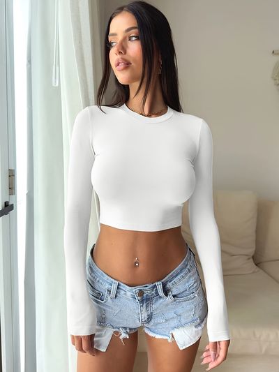 Women's Stretchy Long Sleeve Solid T-Shirt