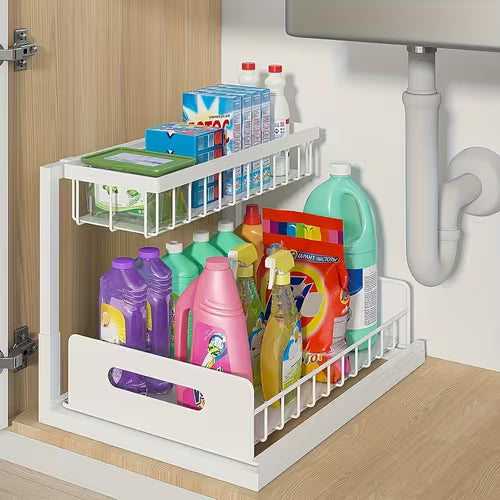 2-Tier Under Sink Organizer - Heavy Duty Metal Pull