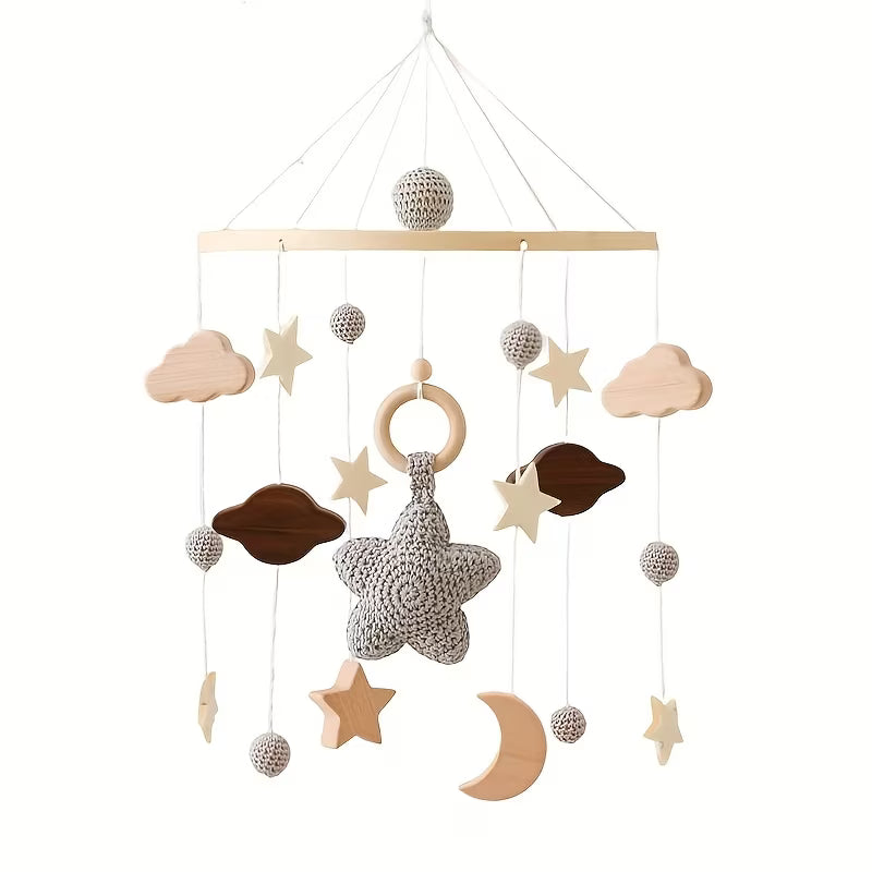 Hand-Crocheted Wooden Bell Rattle Filled with Stars
