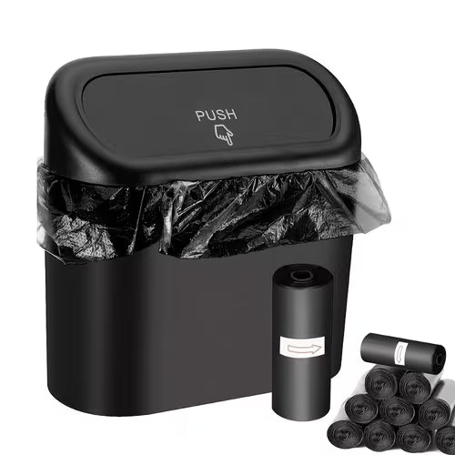 1pc Compact Flip-Top Car Trash Can with Lid/Leak-Proof