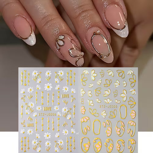 2pcs Bronzing Orchid Daisy Line Nail Sticker Y2K