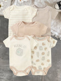 5pcs Set Newborn Infant MILK Print Striped Clothing