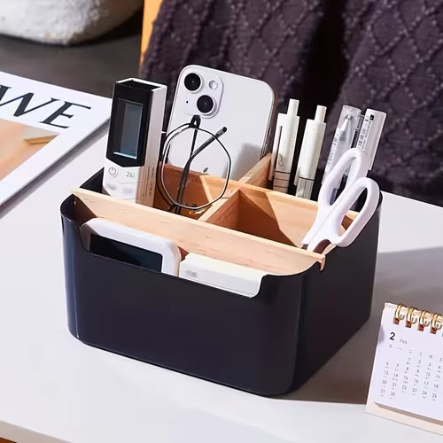 1pc 5-Compartment Bamboo Desk Organiser