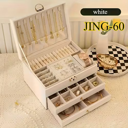 Artificial Leather Jewelry Box with Large Capacity for