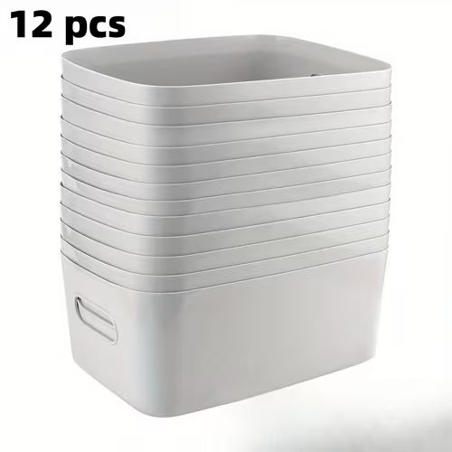 12pcs White Plastic Storage Baskets with Handles