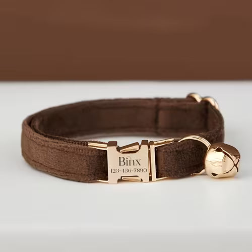 Chocolate-colored Velvet Custom Cat and Dog Collar