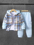 Boys' Autumn Winter Brushed Plaid Patchwork