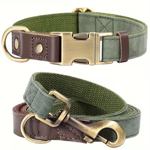 Durable Vintage Synthetic Leather Pet Collar and Leash