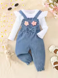 Cute Corduroy Floral Baby Girl Pants + Ribbed Top Set