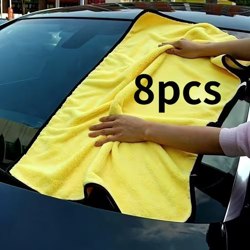 8-Pack Thickened Yellow Microfiber Car Cleaning Towels