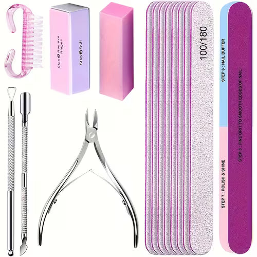 15pcs Professional Nail Art Kit with 100/180 Grit Files