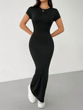 Women's Simple Solid Color Short Sleeve Waist-Cinching